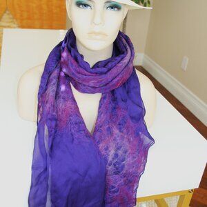 Christa Louise Silk and Merino Wool Scarf. RARE Purple Color Silk Chiffon